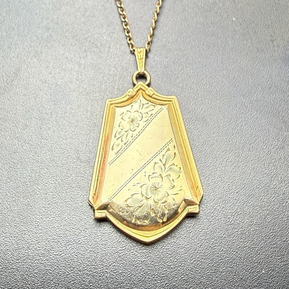 Gold Filled Sweetheart Locket Floral Etched w Chain Necklace 1/20 12K Vintage